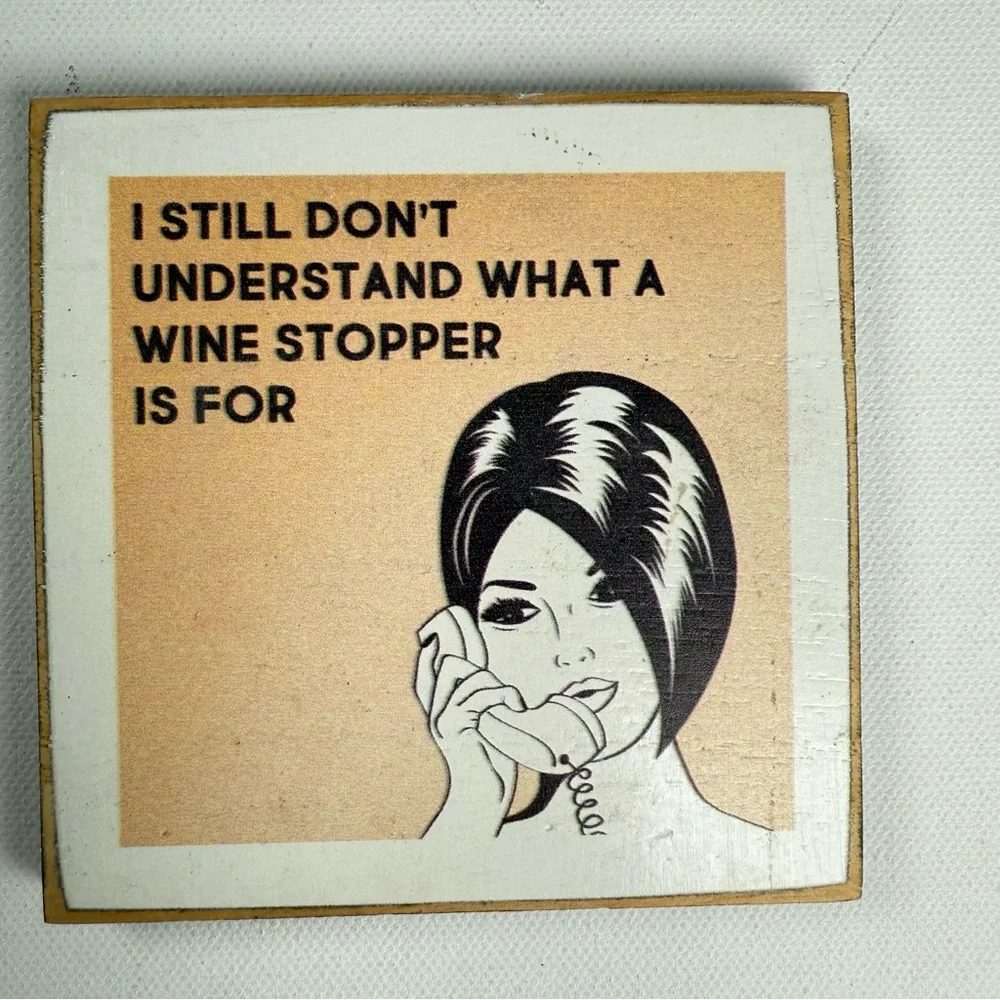 Zumatico Humorous‎ Wooden Wine Coasters with Vintage Illustration Set of 4